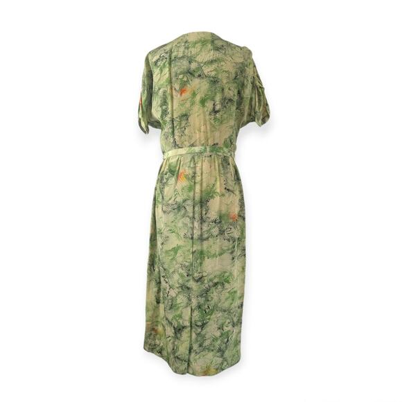 Vintage 30s - 40s Marbled Green Silk Dress with matching belt - Picture 6 of 10